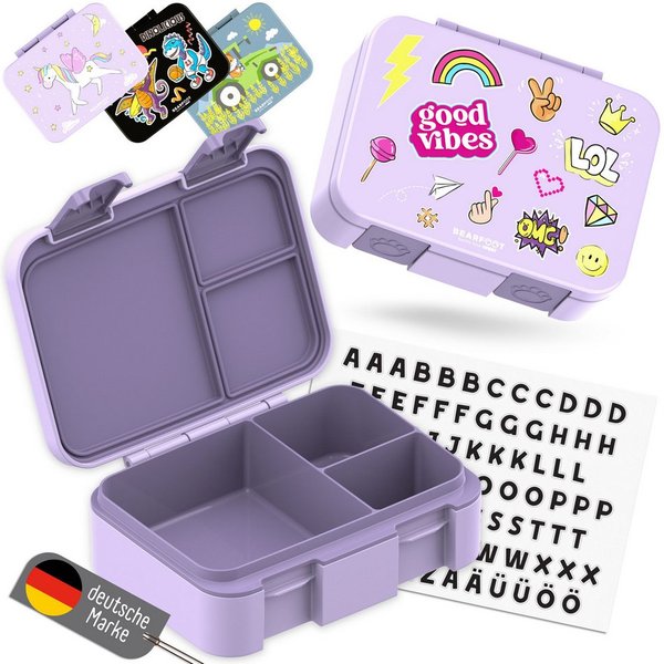 BEARFOOT Lunchbox Brotdose mit Fächern, leicht & auslaufsicher - Sticker lila, PP, ABS, Silikon, Kindergarten und Schule - Mädchen und Jungen, Vesperbox, Snackb