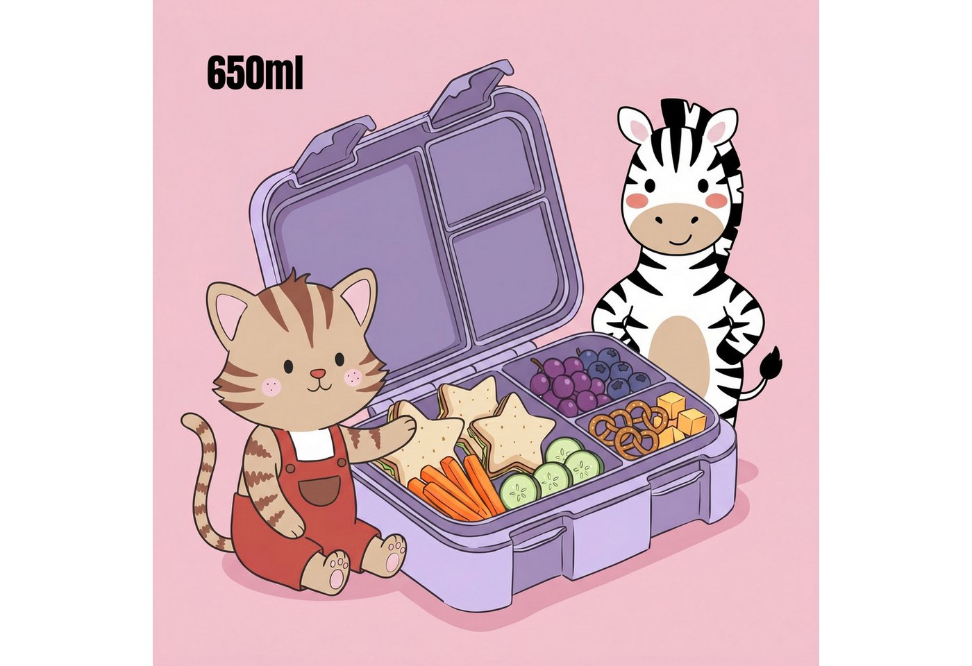 BEARFOOT Lunchbox Brotdose mit Fächern, leicht & auslaufsicher - Sticker lila, PP, ABS, Silikon, Kindergarten und Schule - Mädchen und Jungen, Vesperbox, Snackb – Bild 2 von 5