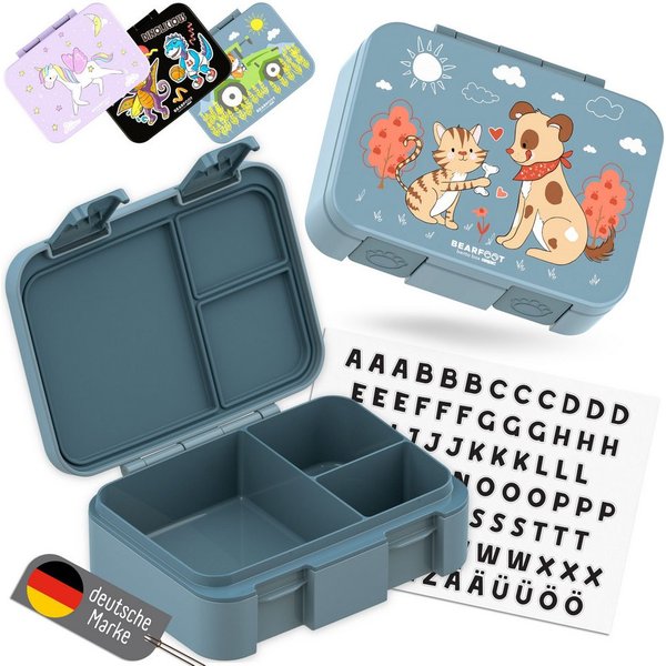 BEARFOOT Lunchbox Brotdose mit Fächern, leicht & auslaufsicher - Hund & Katze, PP, ABS, Silikon, Kindergarten und Schule - Mädchen und Jungen, Vesperbox, Snackb