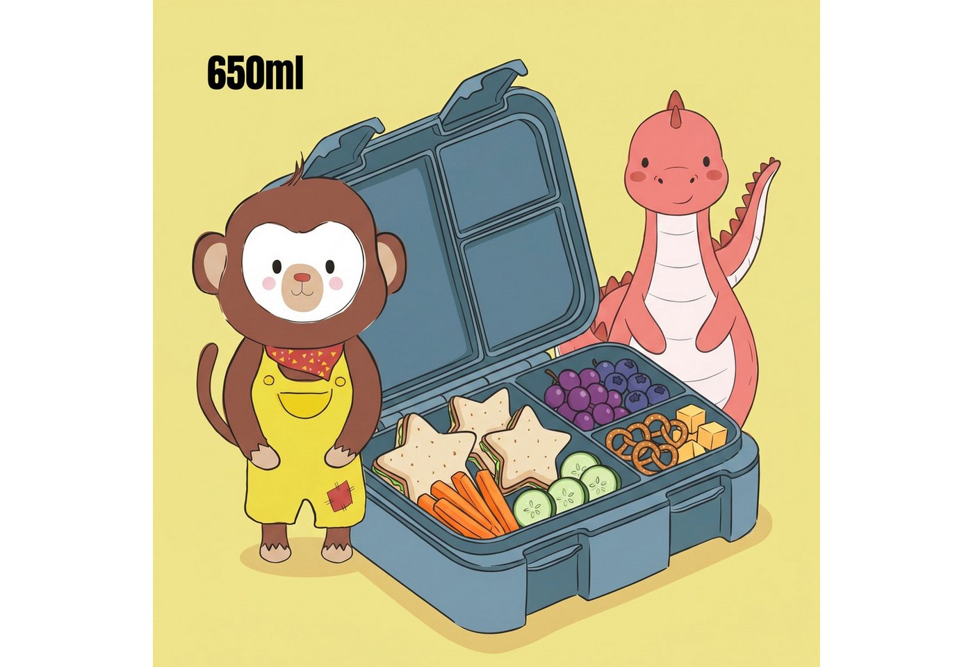 BEARFOOT Lunchbox Brotdose mit Fächern, leicht & auslaufsicher - Hund & Katze, PP, ABS, Silikon, Kindergarten und Schule - Mädchen und Jungen, Vesperbox, Snackb – Bild 2 von 5