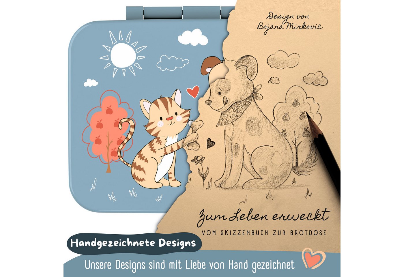 BEARFOOT Lunchbox Brotdose mit Fächern, leicht & auslaufsicher - Hund & Katze, PP, ABS, Silikon, Kindergarten und Schule - Mädchen und Jungen, Vesperbox, Snackb – Bild 5 von 5