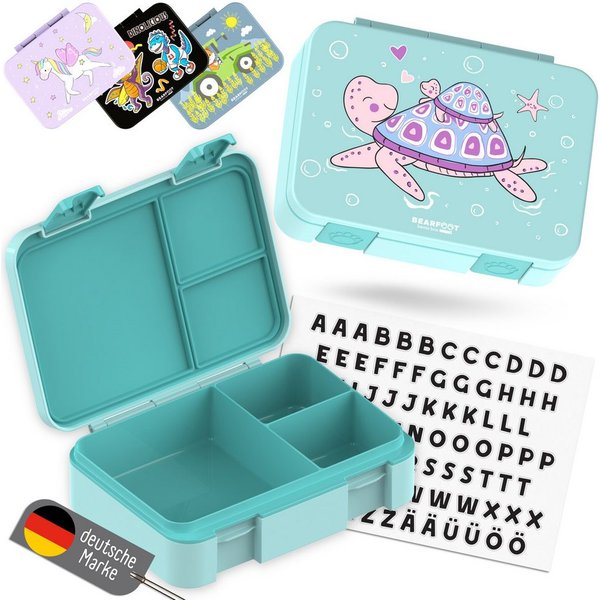 BEARFOOT Lunchbox Brotdose mit Fächern, leicht & auslaufsicher - Schildkröte, PP, ABS, Silikon, Kindergarten und Schule - Mädchen und Jungen, Vesperbox, Snackbo
