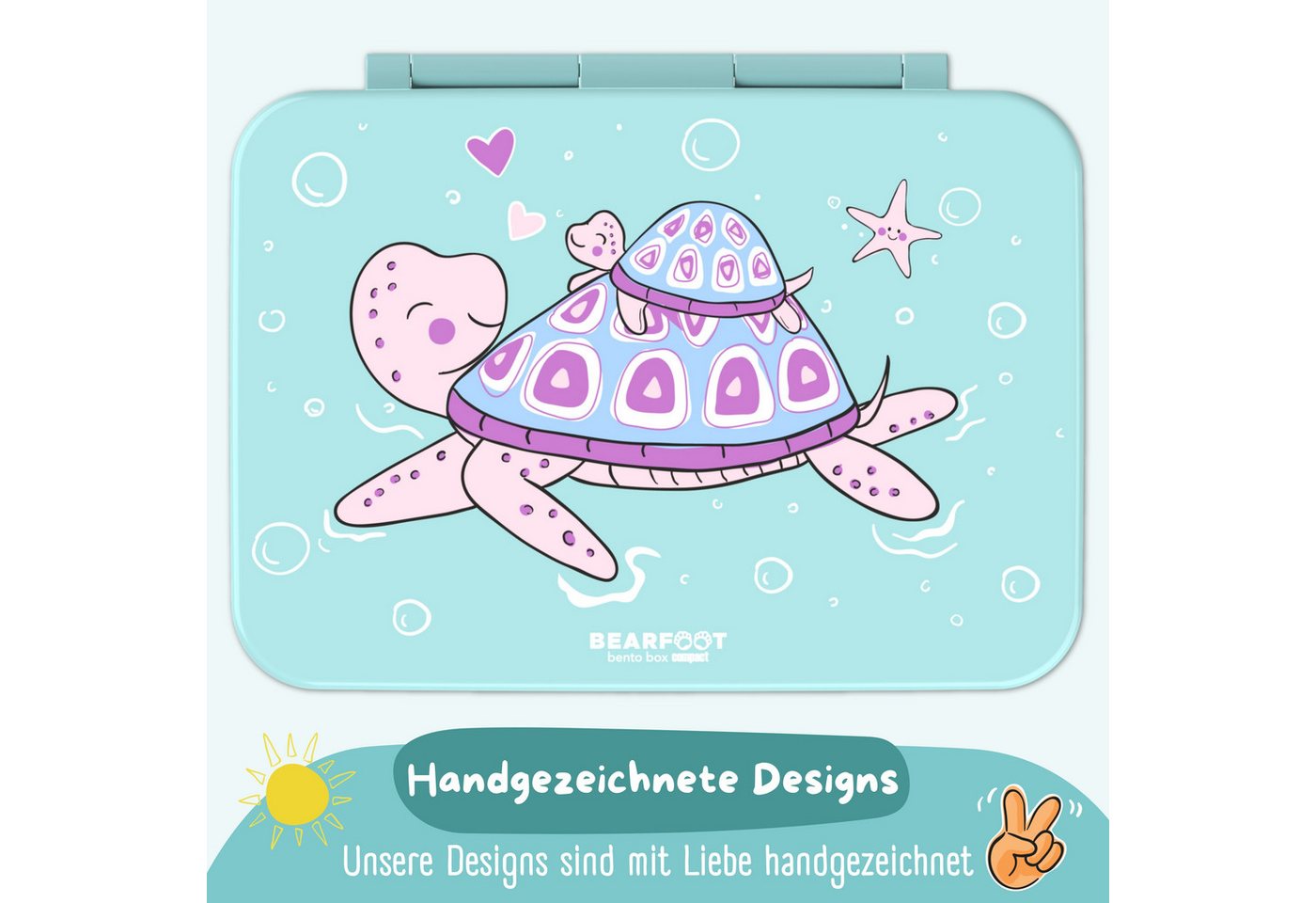 BEARFOOT Lunchbox Brotdose mit Fächern, leicht & auslaufsicher - Schildkröte, PP, ABS, Silikon, Kindergarten und Schule - Mädchen und Jungen, Vesperbox, Snackbo – Bild 4 von 5