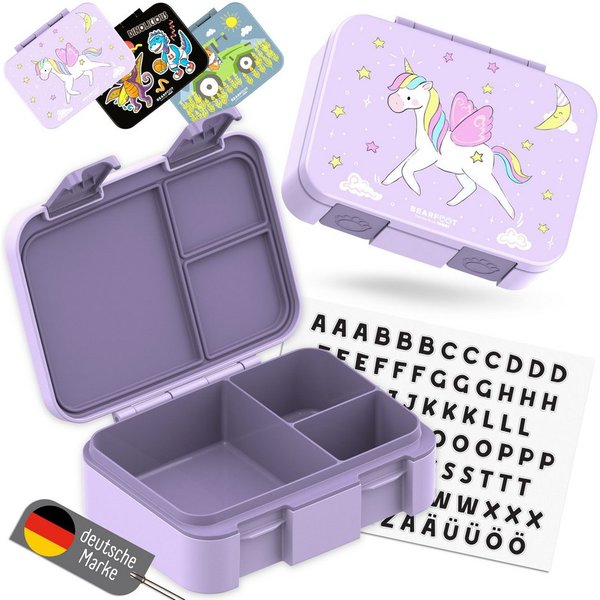 BEARFOOT Lunchbox Brotdose mit Fächern, leicht & auslaufsicher - Einhorn lila, PP, ABS, Silikon, Kindergarten und Schule - Mädchen und Jungen, Vesperbox, Snackb