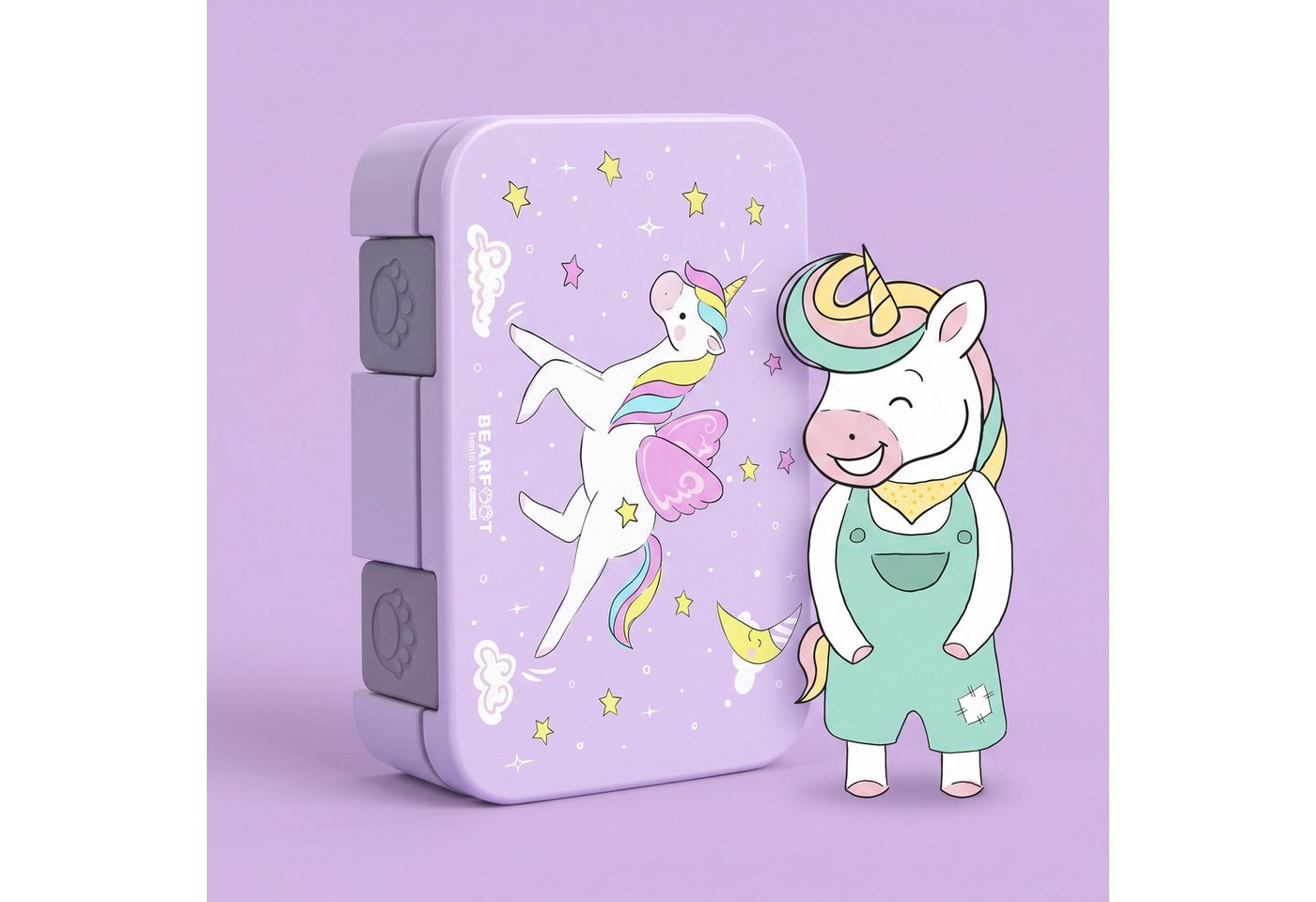 BEARFOOT Lunchbox Brotdose mit Fächern, leicht & auslaufsicher - Einhorn lila, PP, ABS, Silikon, Kindergarten und Schule - Mädchen und Jungen, Vesperbox, Snackb – Bild 2 von 5