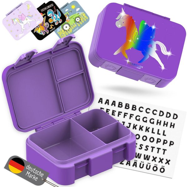 BEARFOOT Lunchbox Brotdose mit Fächern, leicht & auslaufsicher - Einhorn GLOW, PP, ABS, Silikon, Kindergarten und Schule - Mädchen und Jungen, Vesperbox, Snackb