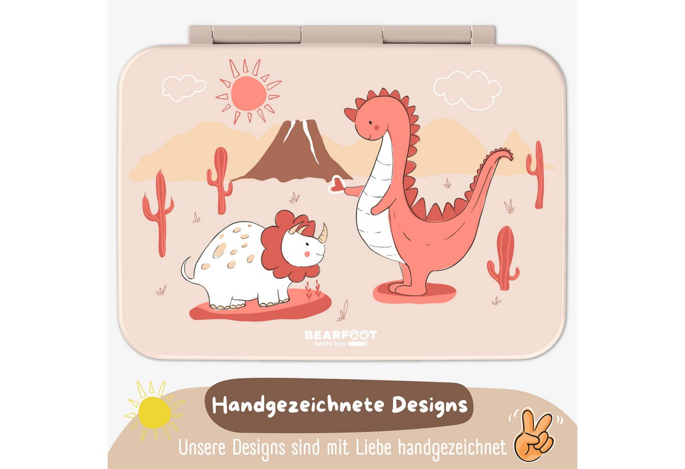 BEARFOOT Lunchbox Brotdose mit Fächern, leicht & auslaufsicher - Dino braun, PP, ABS, Silikon, Kindergarten und Schule - Mädchen und Jungen, Vesperbox, Snackbox – Bild 4 von 5