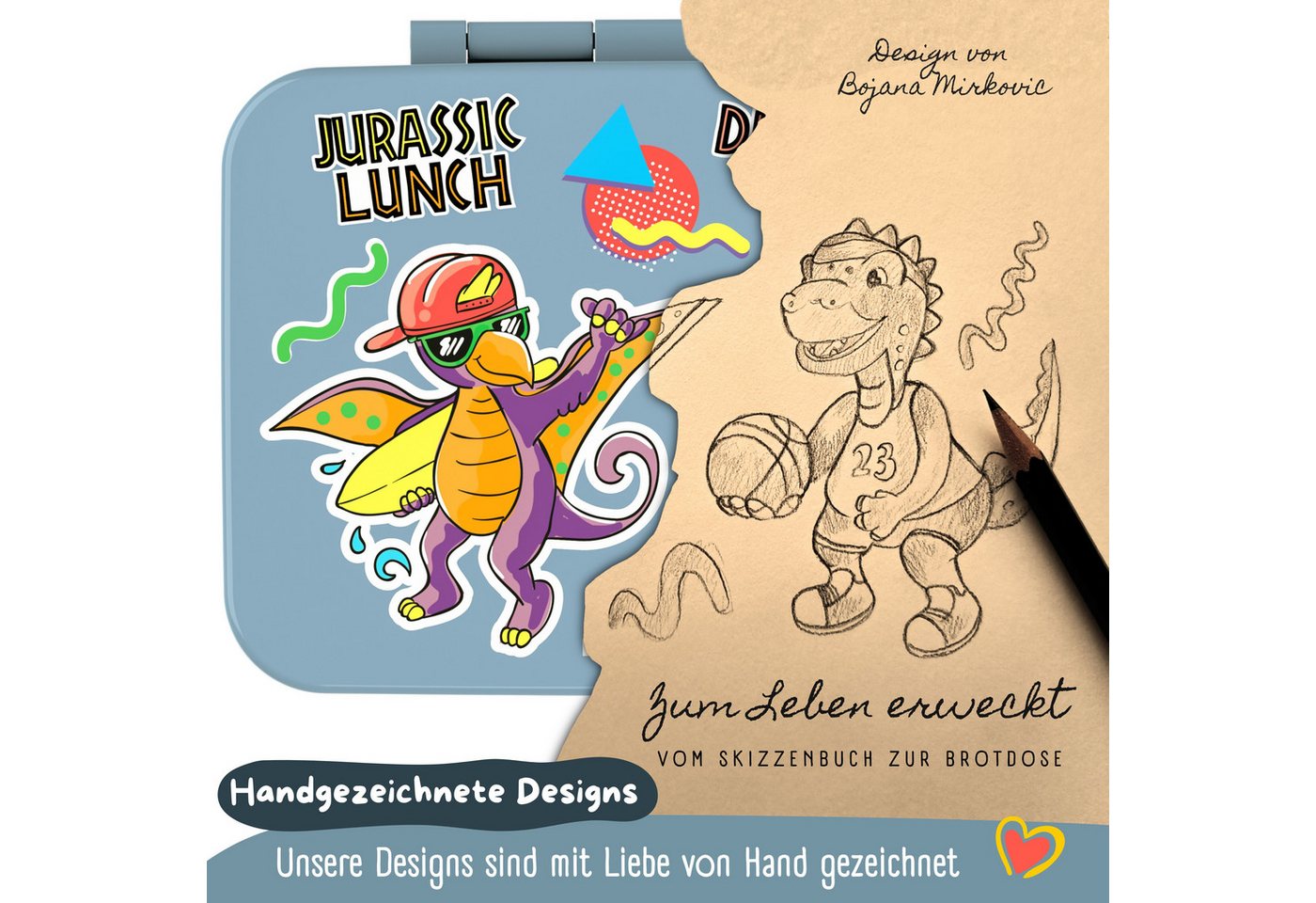 BEARFOOT Lunchbox Brotdose mit Fächern, leicht & auslaufsicher - Dinos blau, PP, ABS, Silikon, Kindergarten und Schule - Mädchen und Jungen, Vesperbox, Snackbox – Bild 5 von 5
