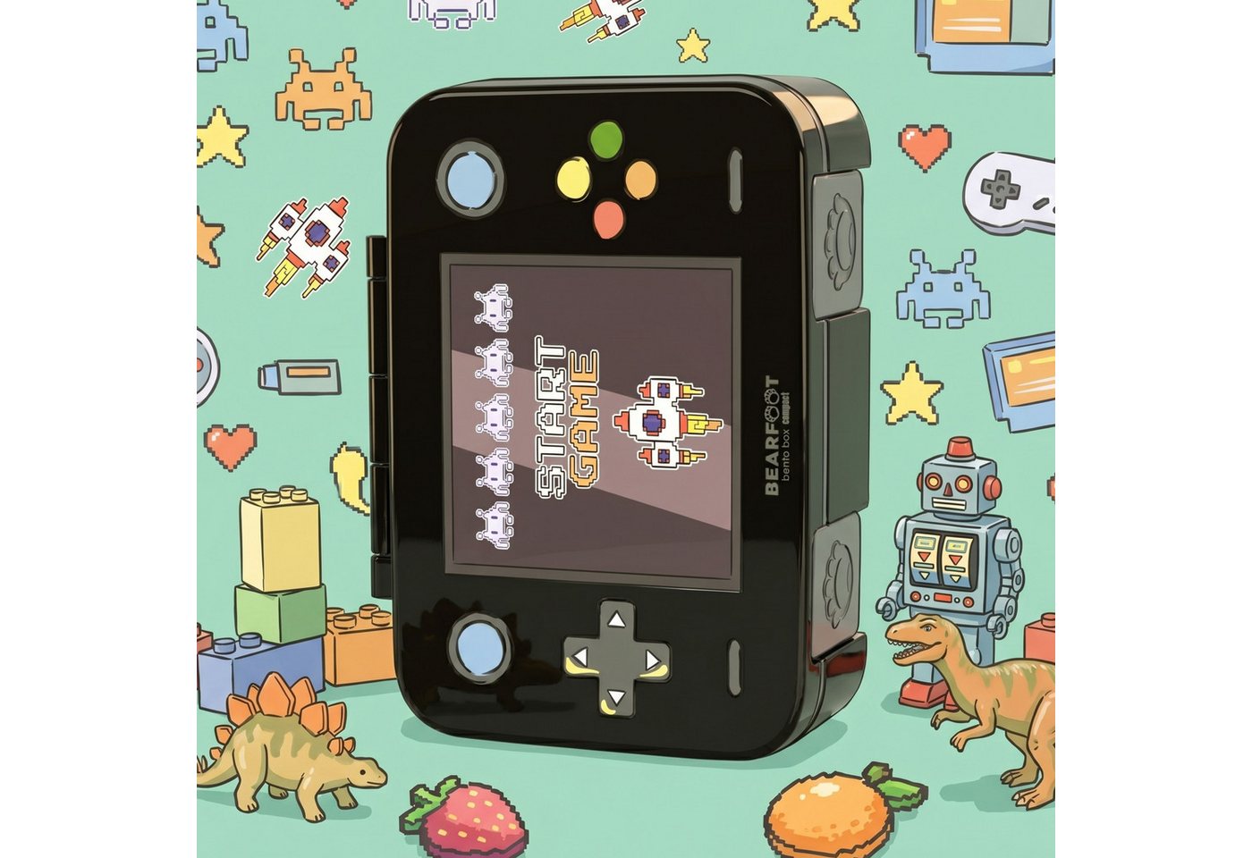 BEARFOOT Lunchbox Brotdose mit Fächern, leicht & auslaufsicher - Game schwarz, PP, ABS, Silikon, Kindergarten und Schule - Mädchen und Jungen, Vesperbox, Snackb – Bild 2 von 5