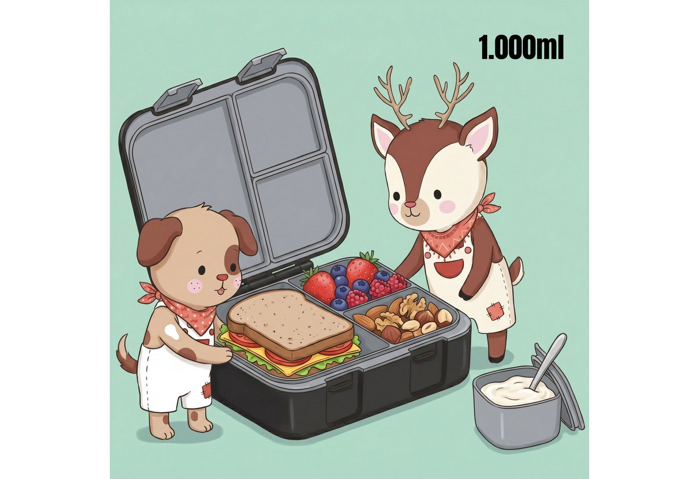 BEARFOOT Lunchbox Brotdose mit Fächern, leicht & auslaufsicher - Game schwarz, PP, ABS, Silikon, Kindergarten und Schule - Mädchen und Jungen, Vesperbox, Snackb – Bild 3 von 5