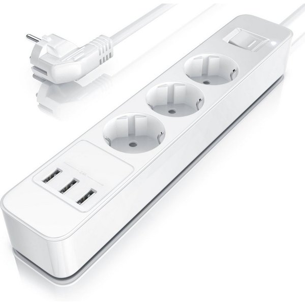 BEARWARE 3-fach mit 3x USB Ladeports und integriertem Kinderschutz Steckdosenleiste 3-fach (Ein- / Ausschalter, USB-Anschluss, Schutzkontaktstecker, Kindersiche