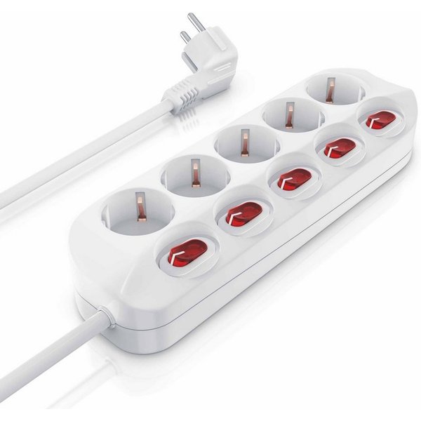 BEARWARE 5 Fach Mehrfachsteckdose mit EIN AUS Schalter, Netzkabel 1,5 m, IP20 Steckdosenleiste 5-fach (Ein- / Ausschalter, Schalterbeleuchtung, Schutzkontaktste