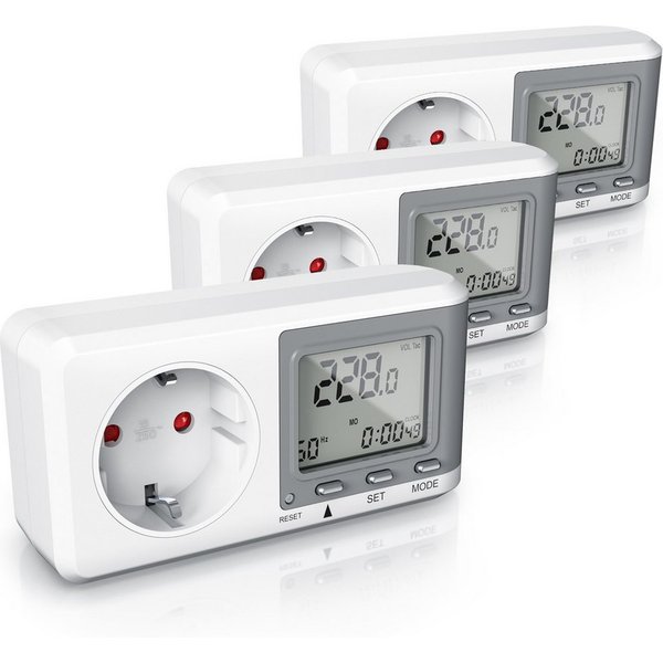 BEARWARE Energiekostenmessgerät 3er Set Energiekostenmessgerät Strommessgerät Steckdose, 3-tlg., Strommessgerät für Typ F Buchse mit Berührungsschutz, 0,0 A -16