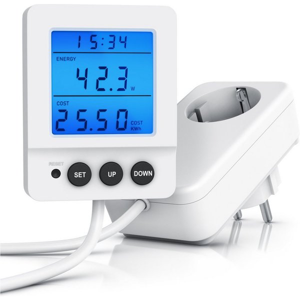 BEARWARE Energiekostenmessgerät digital, Strommessgerät, kabelgebundenes seperates Display, 3680 Watt, 1-tlg., Stromverbrauchszähler, Stromzähler für die Steckd