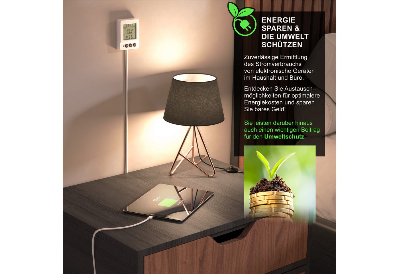 BEARWARE Energiekostenmessgerät digital, Strommessgerät, kabelgebundenes seperates Display, 3680 Watt, 1-tlg., Stromverbrauchszähler, Stromzähler für die Steckd – Bild 5 von 5