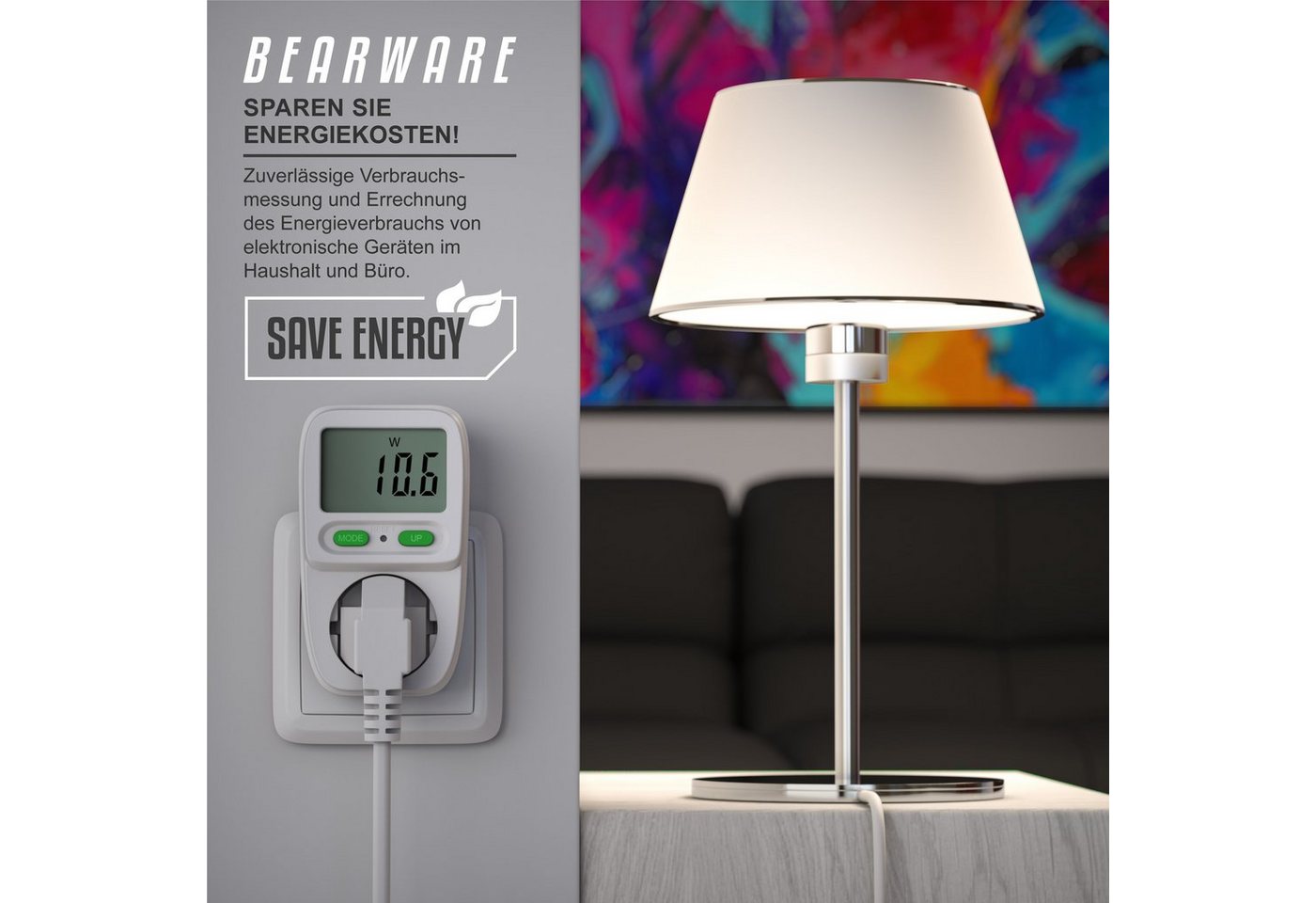 BEARWARE Energiekostenmessgerät Stromkostenmessgerät, Stromverbrauchsmesser mit Kinderschutzsicherung, 1-tlg., Strommessgerät, Stromzähler Steckdose, Verbrauchs – Bild 4 von 5
