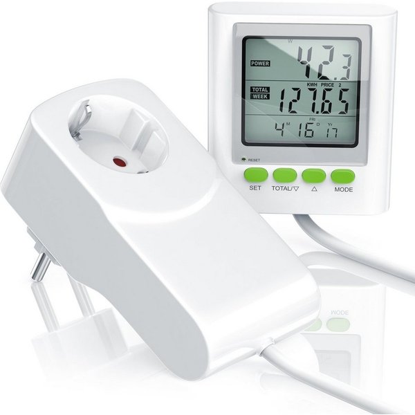 BEARWARE Energiekostenmessgerät Stromverbrauchszähler mit Kabelverlängerung & Stromkostenmonitor, 1-tlg., Strommessgerät, Stromkostenmessgerät, Datum, Uhrzeit, 