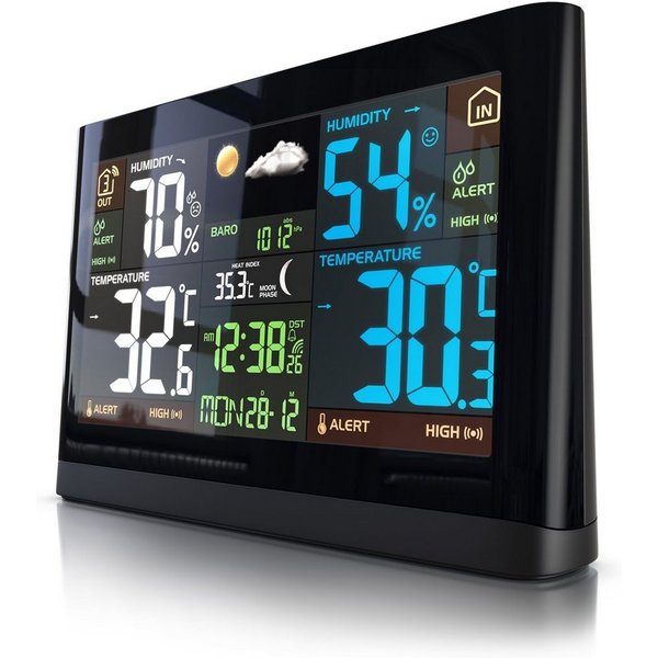 BEARWARE Funk Wetterstation, Luftdruck, Temperaturtrend & Wetterprognose, LCD Wetterstation (mit Außensensor, DCF Empfangssignal Funkuhr, Innen- und Außentemper