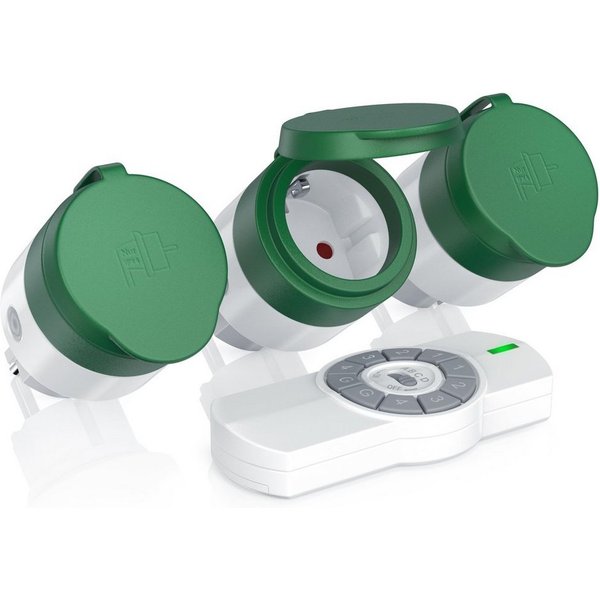 BEARWARE Funksteckdose Outdoor Funksteckdosen-Set mit Fernbedienung, max. 3680 W, 3-St., 3x Outdoor Steckdosen Set + Fernbedienung, für Außenbereich max. 25m