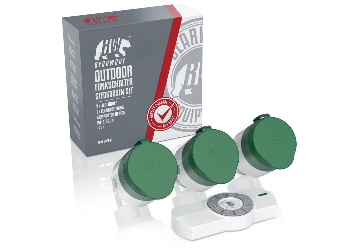 BEARWARE Funksteckdose Outdoor Funksteckdosen-Set mit Fernbedienung, max. 3680 W, 3-St., 3x Outdoor Steckdosen Set + Fernbedienung, für Außenbereich max. 25m – Bild 3 von 4