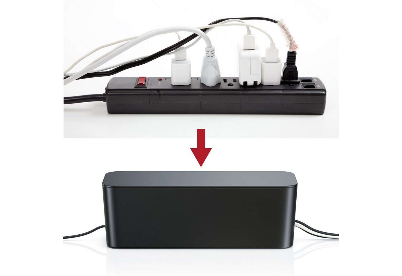 BEARWARE Kabelbox Kabel Box mit Gummifüßen - Kabelmanagement / dezente Optik / Ladebox, (1-tlg), für Steckdosenleiste, Ladegeräte und Kabel, Schutz für Kinder – Bild 4 von 5