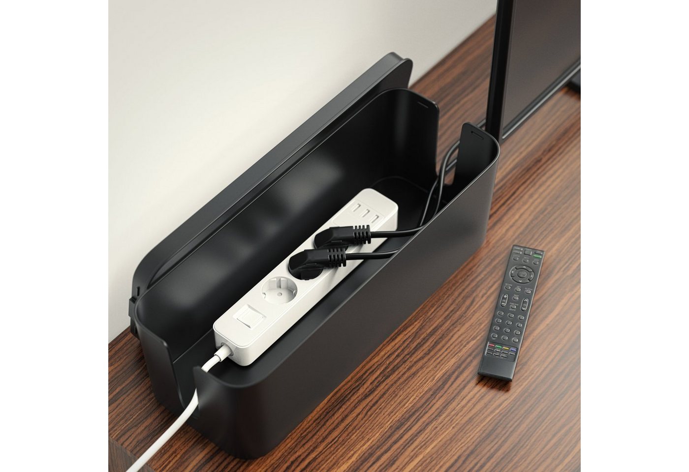 BEARWARE Kabelbox Kabel Box mit Gummifüßen - Kabelmanagement / dezente Optik / Ladebox, (2-tlg), für Steckdosenleiste, Ladegeräte und Kabel, Schutz für Kinder – Bild 5 von 5