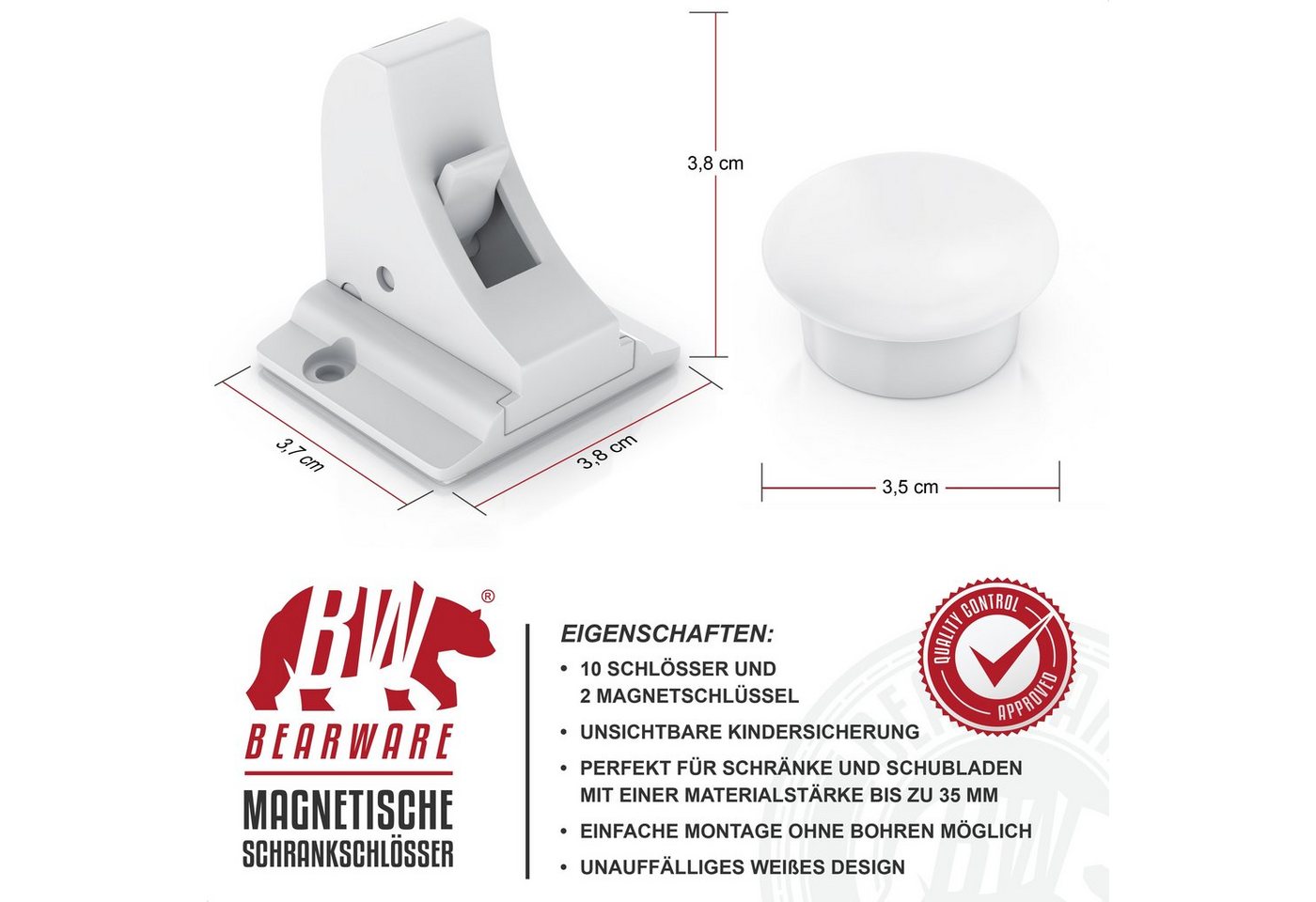 BEARWARE Kindersicherung Babysicherung Schrankschloss, Schranksicherung magnetisch 10 Schlösser, Magnet Schloss für Schrank und Schubladen, Bohren ohne Werkzeug – Bild 4 von 5