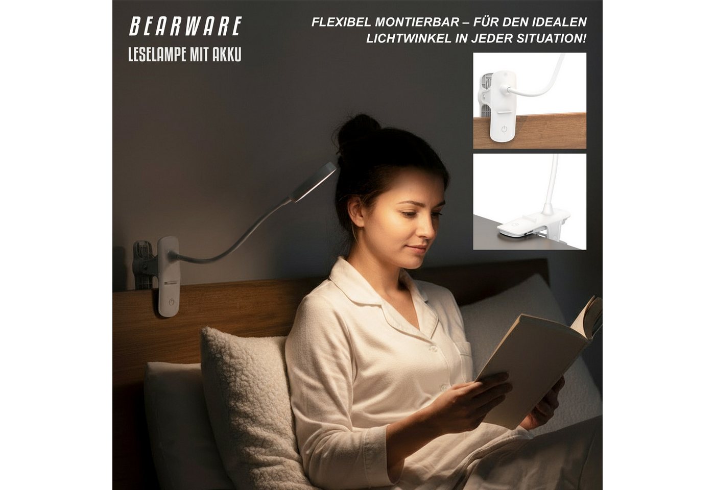 BEARWARE LED Tischleuchte Tischlampe, Nachttischlampe, Leselampe, Schreibtischlampe, Dimmfunktion, Ein-/Ausschalter, Farbwechsel, mehrere Helligkeitsstufen, LED – Bild 5 von 5