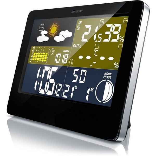 BEARWARE mit Farbdisplay, Funk, inkl. Außensensor, Wettervorhersage-Piktogramm Wetterstation (Außensensor, DCF Empfangssignal Funkuhr, Innen und Außentemperatur