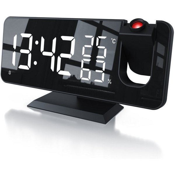 BEARWARE Radiowecker Projektions Wecker Digital, Autodimmer, Dual-Alarm 12 / 24h & USB Projektionswecker, Radio, Temperatur & Luftfeuchtigkeitsanzeige