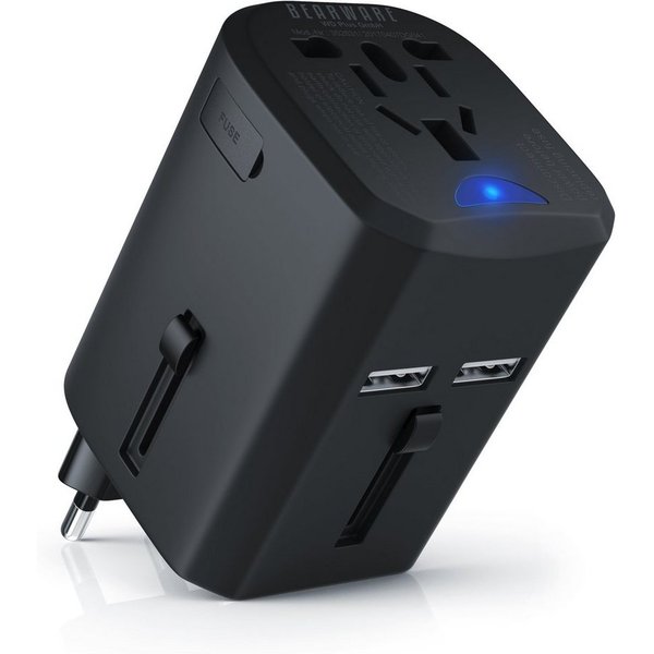 BEARWARE Reisestecker, Reise Steckdosen Adapter weltweit mit USB Ladegerät Reiseadapter Typ A, Typ F (Schuko), Typ G, Typ C (Eurostecker), Typ I zu Universal-St