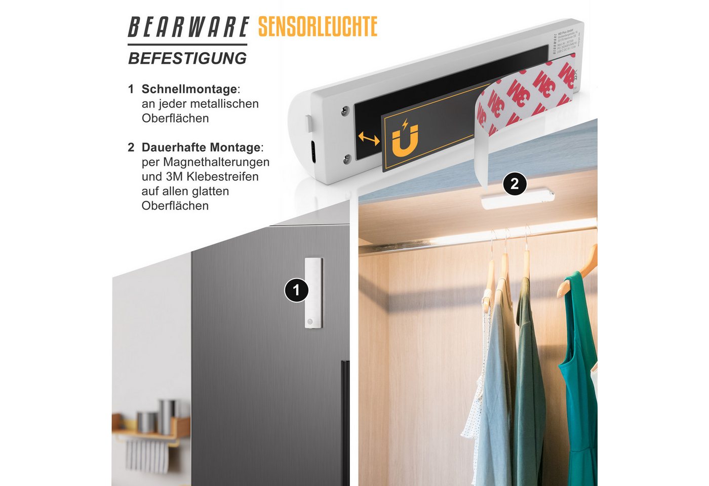 BEARWARE Smarte LED-Leuchte Sensorlicht mit Bewegungsmelder, PIR Sensor, 4 Lichtfarben, Nachtlicht, Farbwechsel, Ein-/Ausschalter, mit LED, Bewegungsmelder, Nac – Bild 3 von 5