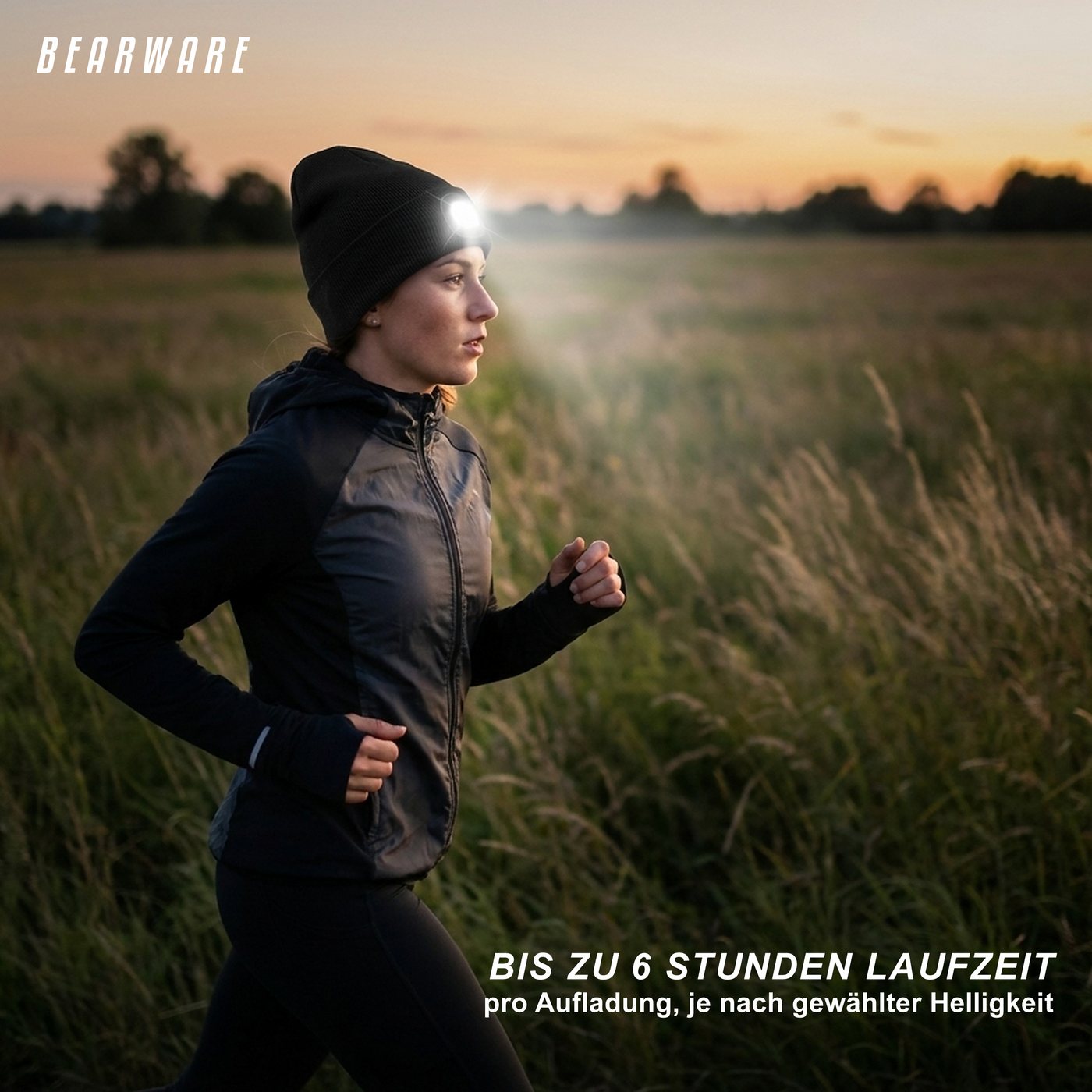BEARWARE Strickmütze mit Stirnlampe, Beanie warm gefüttert für Joggen Camping Outdoor Sport (1-St) Integrierte LED-Leuchte, 3 Helligkeitsstufen, USB-Ladefunktio – Bild 5 von 5