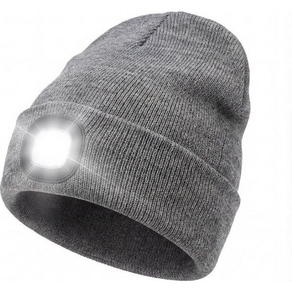 BEARWARE Strickmütze mit Stirnlampe, Beanie warm gefüttert für Joggen Camping Outdoor Sport (1-St) Integrierte LED-Leuchte, 3 Helligkeitsstufen, USB-Ladefunktio
