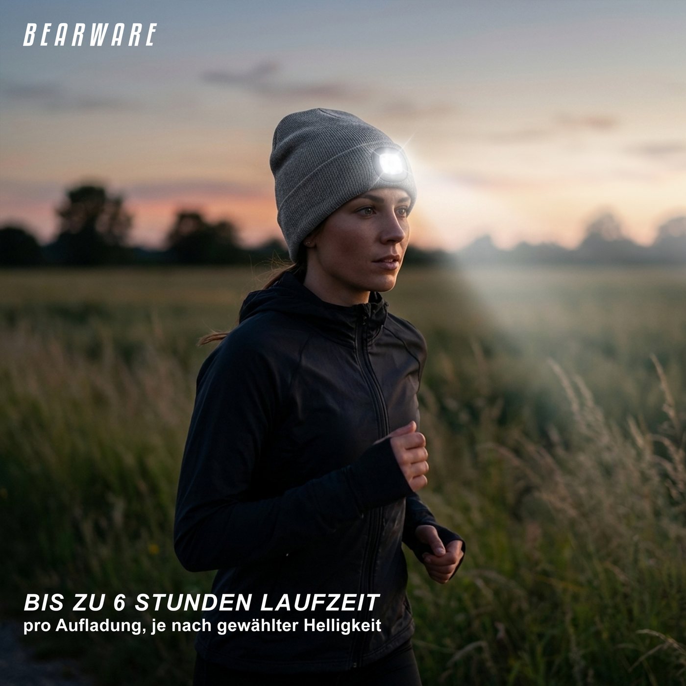 BEARWARE Strickmütze mit Stirnlampe, Beanie warm gefüttert für Joggen Camping Outdoor Sport (1-St) Integrierte LED-Leuchte, 3 Helligkeitsstufen, USB-Ladefunktio – Bild 5 von 5