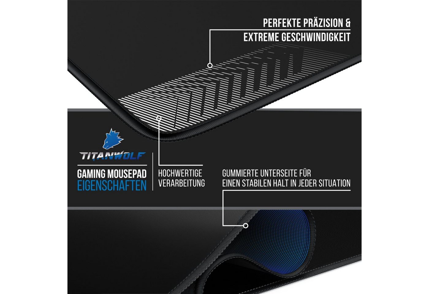 Titanwolf Gaming Mauspad XXXL Speed Mousepad 2000 x 800 x 3 mm, riesige Schreibtischauflage (1-St), rutschfeste Rückseite, abwaschbar, Geschwindigkeit & Präzisi – Bild 3 von 5