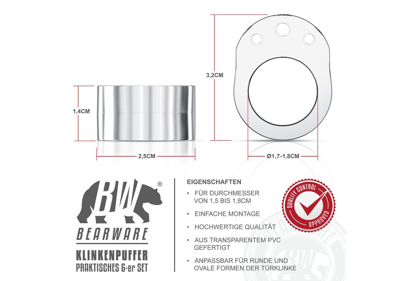 BEARWARE Wandtürstopper Türklinkenpuffer, Türgriffpuffer, Türstopper, Stoßfänger 25 x 32 mm (Spar-Set, 6 St), 6er Set, schützt Wände und Möbel zuverlässig vor S – Bild 2 von 5