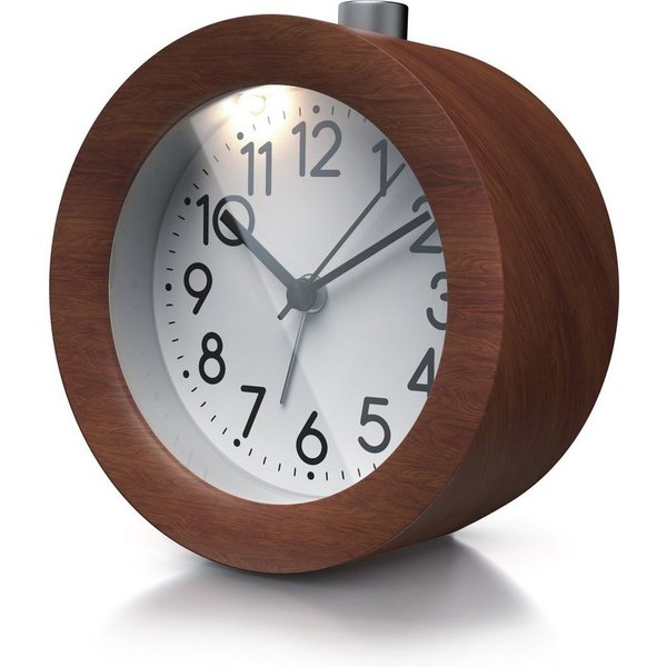 BEARWARE Wecker Analoger Holz-Wecker mit beleuchtetem Ziffernblatt runder Korpus in Nussbaum-Optik, batteriebetrieben
