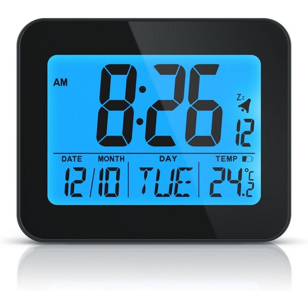BEARWARE Wecker digital für Nachttisch, Reisewecker, batteriebetrieben, LCD beleuchtet Schlummerfunktion, Messung Temperatur, kompakt