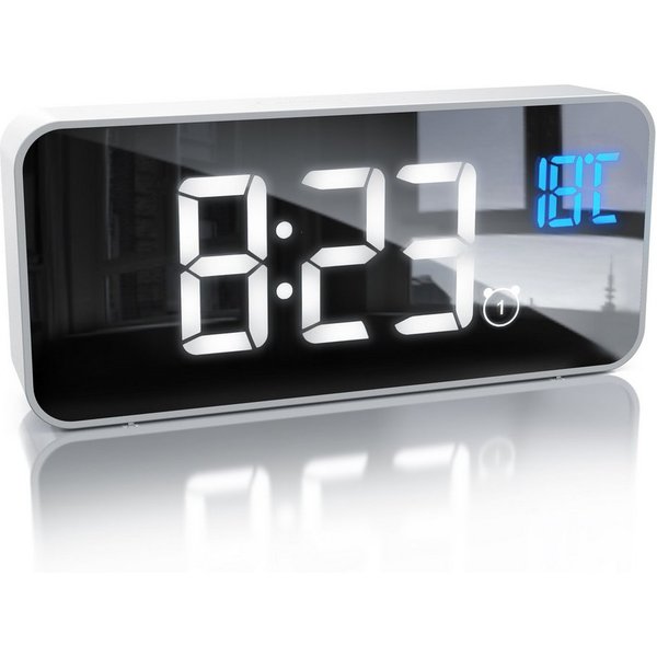BEARWARE Wecker mit Netzteil & Akku, Reisewecker, Musikwecker mit Temperaturanzeige LED Digitalwecker 13 Songs & Klingeltöne, 2 Alarme, dimmbar, 2200 mAh