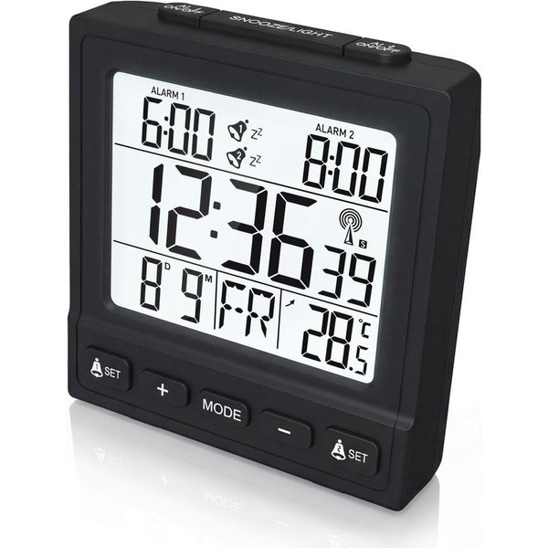 BEARWARE Wecker Reisewecker Digital, LCD-Display, Batteriebetrieb & DCF Uhr 2 Alarme, Snooze, Temperaturanzeige, Datum & LED-Beleuchtung