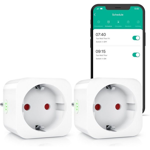 BEARWARE WLAN-Steckdose 2,4 Ghz WiFi Fernsteuerung per Smart life App, Sprachsteuerung, Spar-Set, 2-St., 2er Set, Countdown Timer, Ein und Ausschalttimer, Inter