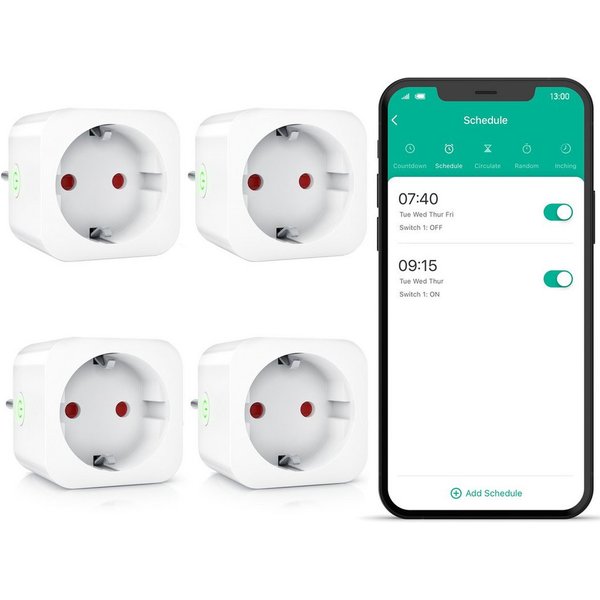 BEARWARE WLAN-Steckdose 2,4 Ghz WiFi Fernsteuerung per Smart life App, Sprachsteuerung, Spar-Set, 4-St., 4er Set, Countdown Timer, Ein und Ausschalttimer, Inter