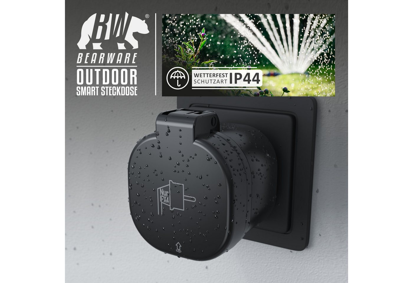 BEARWARE WLAN-Steckdose Wifi Outdoor Steckdose 2,4 Ghz, Steuerung per App Smart Life / IP44, max. 3000 W, 4-St., schalten per App und Zeitplan, für Garten und T – Bild 2 von 5