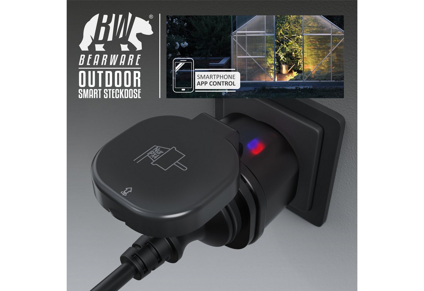 BEARWARE WLAN-Steckdose Wifi Outdoor Steckdose 2,4 Ghz, Steuerung per App Smart Life / IP44, max. 3000 W, 4-St., schalten per App und Zeitplan, für Garten und T – Bild 3 von 5
