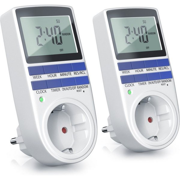 BEARWARE Zeitschaltuhr digital, 2,1" LCD-Display, max. 3680W, 10 Programme, Zufallsschaltung, 2-St., Back-Up Reserve-Batterie und integrierter Berührungsschutz
