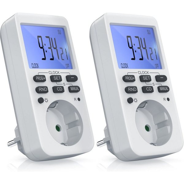 BEARWARE Zeitschaltuhr digital mit LCD Display, Steckdosen Timer, max. 3680W, indoor, digital, Spar-Set, 2-St., 10 konfigurierbare Programme, Zufallsschaltung, 