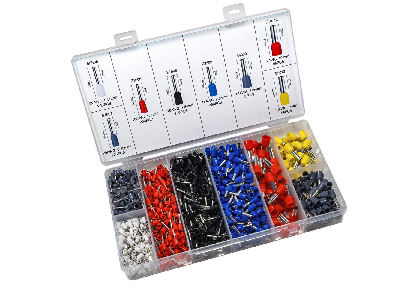 Beast Aderendhülsen Aderendhülsen Set isoliert 0,5-10mm Elektro Endhülsen Sortiment, 1200-tlg., für 0,5mm² bis 10mm² Kabel – Bild 2 von 2