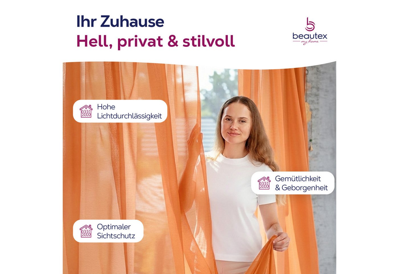 Beautex Gardine transparent Dolly, wählbar mit Kräusel- und Ösen- Aufhängung (1 St), Kräuselband, transparent – Bild 2 von 4