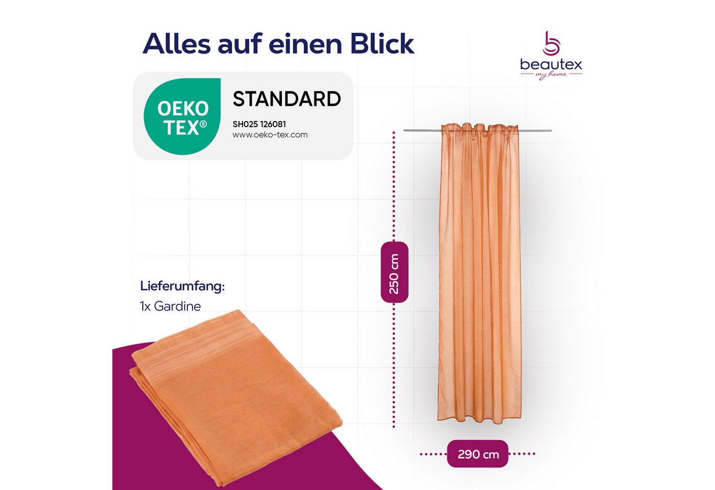 Beautex Gardine transparent Dolly, wählbar mit Kräusel- und Ösen- Aufhängung (1 St), Kräuselband, transparent – Bild 3 von 4